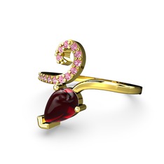 Sarmaşık Damla Yüzük - Pembe kuvars ve garnet 925 ayar altın kaplama gümüş yüzük #1rdycq1