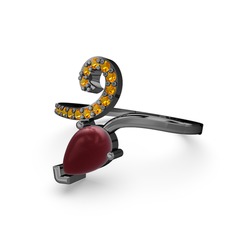 Sarmaşık Damla Yüzük - Sitrin ve kök yakut 925 ayar siyah rodyum kaplama gümüş yüzük #1rj6ugw