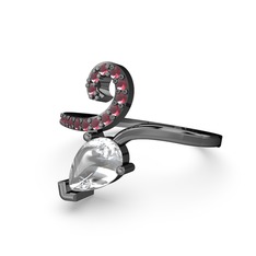 Kök yakut ve swarovski 925 ayar siyah rodyum kaplama gümüş yüzük
