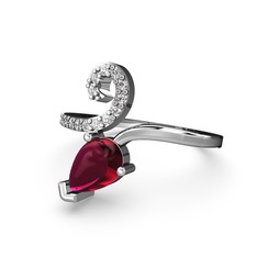 Sarmaşık Damla Yüzük - Swarovski ve rodolit garnet 8 ayar beyaz altın yüzük #1smpkd2