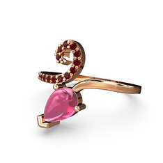 Sarmaşık Damla Yüzük - Garnet ve pembe kuvars 14 ayar rose altın yüzük #1sv29jn