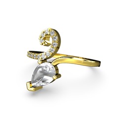 Sarmaşık Damla Yüzük - Beyaz zirkon ve swarovski 925 ayar altın kaplama gümüş yüzük #1trmgwa