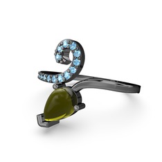 Sarmaşık Damla Yüzük - Akuamarin ve peridot 925 ayar siyah rodyum kaplama gümüş yüzük #1tsk22g