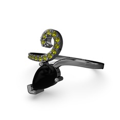 Sarmaşık Damla Yüzük - Peridot ve siyah zirkon 925 ayar siyah rodyum kaplama gümüş yüzük #1u8s9ij