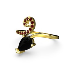 Sarmaşık Damla Yüzük - Garnet ve siyah zirkon 14 ayar altın yüzük #1u95tcg