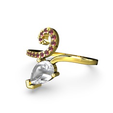 Sarmaşık Damla Yüzük - Kök yakut ve swarovski 925 ayar altın kaplama gümüş yüzük #1uc1ono
