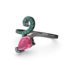 Yeşil kuvars ve pembe kuvars 925 ayar siyah rodyum kaplama gümüş yüzük