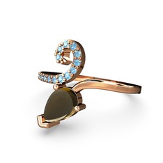 Akuamarin ve dumanlı kuvars 14 ayar rose altın yüzük