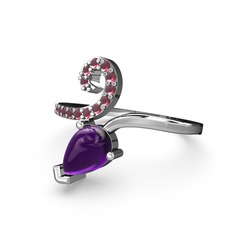 Sarmaşık Damla Yüzük - Kök yakut ve ametist 14 ayar beyaz altın yüzük #1vsidbz