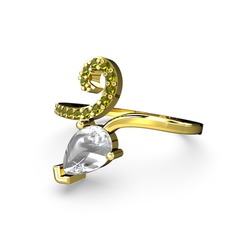 Sarmaşık Damla Yüzük - Peridot ve swarovski 14 ayar altın yüzük #1wdrgjd