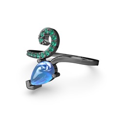 Yeşil kuvars ve akuamarin 925 ayar siyah rodyum kaplama gümüş yüzük