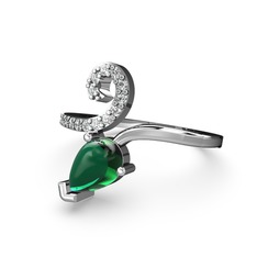 Swarovski ve yeşil kuvars 18 ayar beyaz altın yüzük