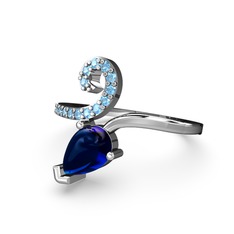 Akuamarin ve lab safir 18 ayar beyaz altın yüzük