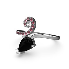 Sarmaşık Damla Yüzük - Kök yakut ve siyah zirkon 8 ayar beyaz altın yüzük #1x3c1h0