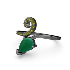 Sarmaşık Damla Yüzük - Peridot ve kök zümrüt 925 ayar siyah rodyum kaplama gümüş yüzük #1x4wwnm