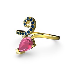 Sarmaşık Damla Yüzük - Lab safir ve pembe kuvars 14 ayar altın yüzük #1xg9art