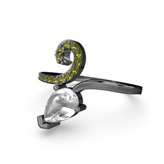 Peridot ve swarovski 925 ayar siyah rodyum kaplama gümüş yüzük
