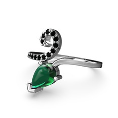 Siyah zirkon ve yeşil kuvars 18 ayar beyaz altın yüzük