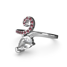 Sarmaşık Damla Yüzük - Kök yakut ve beyaz zirkon 8 ayar beyaz altın yüzük #1z0e4c4