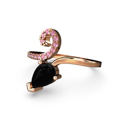 Sarmaşık Damla Yüzük - Pembe kuvars ve siyah zirkon 18 ayar rose altın yüzük #20wgus
