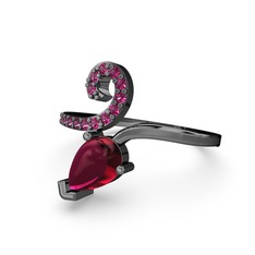Sarmaşık Damla Yüzük - Rodolit garnet 925 ayar siyah rodyum kaplama gümüş yüzük #25lmr0