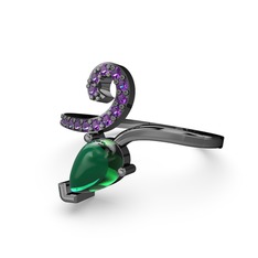 Sarmaşık Damla Yüzük - Ametist ve yeşil kuvars 925 ayar siyah rodyum kaplama gümüş yüzük #2r29xe