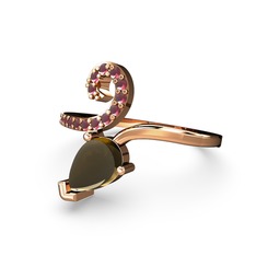 Sarmaşık Damla Yüzük - Kök yakut ve dumanlı kuvars 18 ayar rose altın yüzük #2zhhux