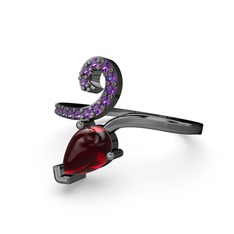 Ametist ve garnet 925 ayar siyah rodyum kaplama gümüş yüzük