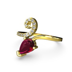 Sarmaşık Damla Yüzük - Swarovski ve rodolit garnet 14 ayar altın yüzük #498bbl
