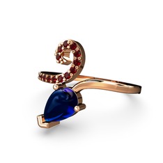 Garnet ve lab safir 18 ayar rose altın yüzük