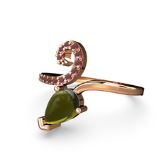 Sarmaşık Damla Yüzük - Kök yakut ve peridot 925 ayar rose altın kaplama gümüş yüzük #53v8bl