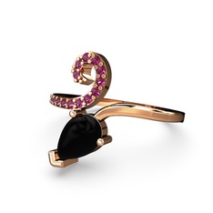 Rodolit garnet ve siyah zirkon 8 ayar rose altın yüzük