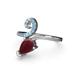 Sarmaşık Damla Yüzük - Akuamarin ve kök yakut 18 ayar beyaz altın yüzük #79xeyt