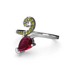 Peridot ve rodolit garnet 14 ayar beyaz altın yüzük
