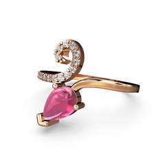 Beyaz zirkon ve pembe kuvars 14 ayar rose altın yüzük