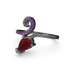 Sarmaşık Damla Yüzük - Ametist ve kök yakut 925 ayar siyah rodyum kaplama gümüş yüzük #8geq4b