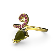 Sarmaşık Damla Yüzük - Rodolit garnet ve peridot 14 ayar altın yüzük #8m9ttq