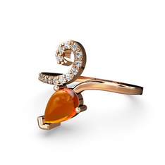 Sarmaşık Damla Yüzük - Swarovski ve sitrin 925 ayar rose altın kaplama gümüş yüzük #9ajsq9