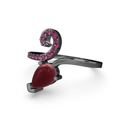 Sarmaşık Damla Yüzük - Rodolit garnet ve kök yakut 925 ayar siyah rodyum kaplama gümüş yüzük #9xq6ce