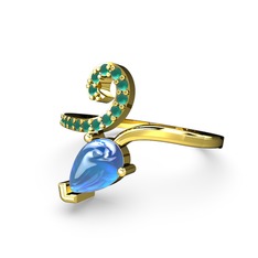 Sarmaşık Damla Yüzük - Kök zümrüt ve akuamarin 8 ayar altın yüzük #aukg7s