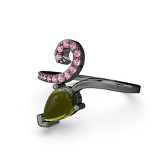 Pembe kuvars ve peridot 925 ayar siyah rodyum kaplama gümüş yüzük