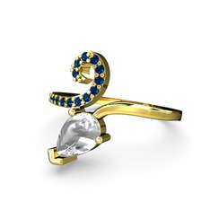 Sarmaşık Damla Yüzük - Lab safir ve swarovski 925 ayar altın kaplama gümüş yüzük #benof0