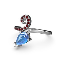 Garnet ve akuamarin 8 ayar beyaz altın yüzük