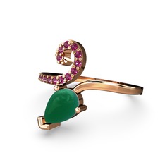 Sarmaşık Damla Yüzük - Rodolit garnet ve kök zümrüt 18 ayar rose altın yüzük #d5aw46