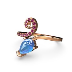 Rodolit garnet ve akuamarin 8 ayar rose altın yüzük