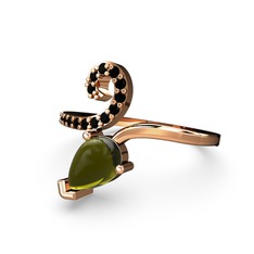 Sarmaşık Damla Yüzük - Siyah zirkon ve peridot 14 ayar rose altın yüzük #e7nhun