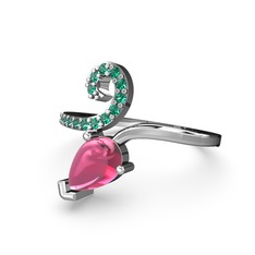 Yeşil kuvars ve pembe kuvars 18 ayar beyaz altın yüzük