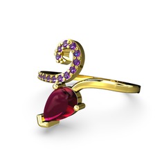 Ametist ve rodolit garnet 14 ayar altın yüzük