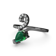 Sarmaşık Damla Yüzük - Swarovski ve yeşil kuvars 925 ayar siyah rodyum kaplama gümüş yüzük #etexo1