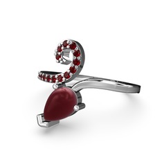 Garnet ve kök yakut 14 ayar beyaz altın yüzük